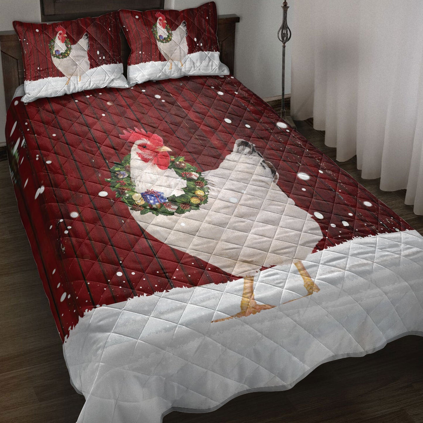 Chicken Quilt Set, Chicken Wreathmas Farm Chicken Quilt Blanket With Pillowcases, Quilt Bedding Set, Christmas Gift