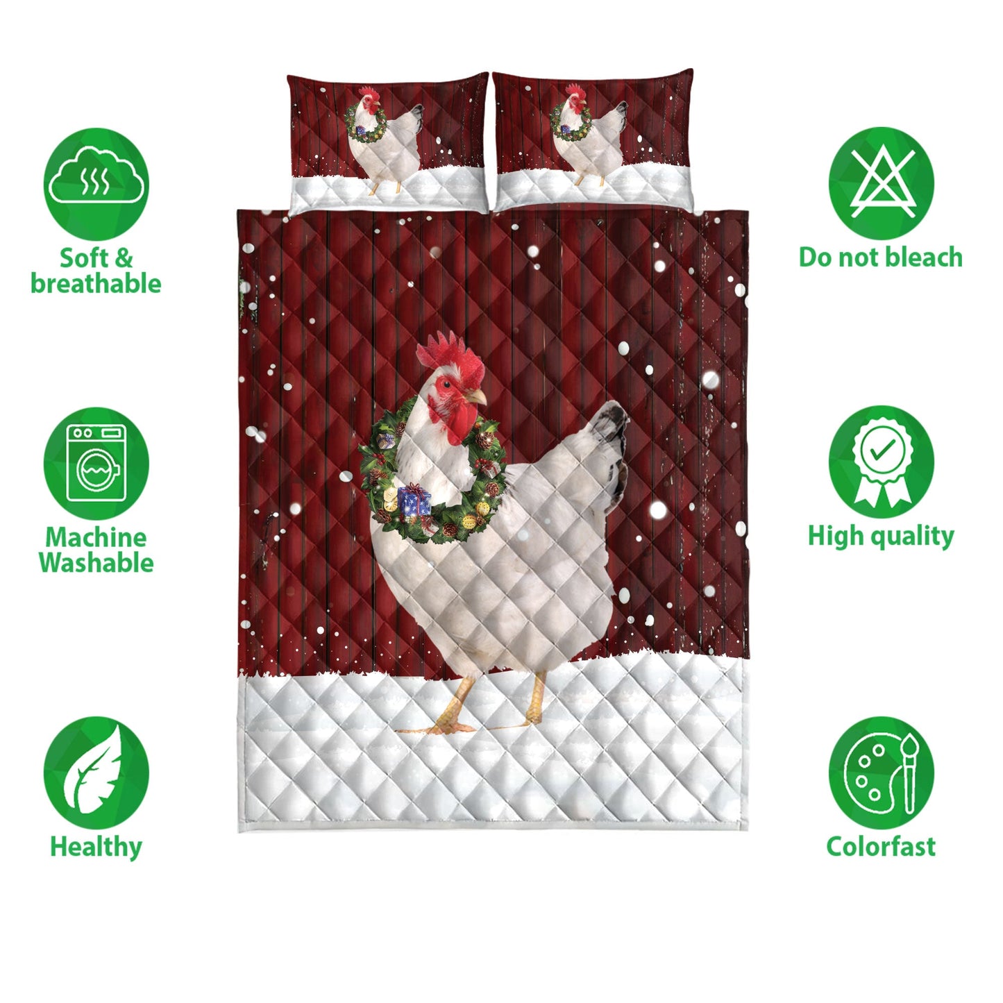 Chicken Quilt Set, Chicken Wreathmas Farm Chicken Quilt Blanket With Pillowcases, Quilt Bedding Set, Christmas Gift