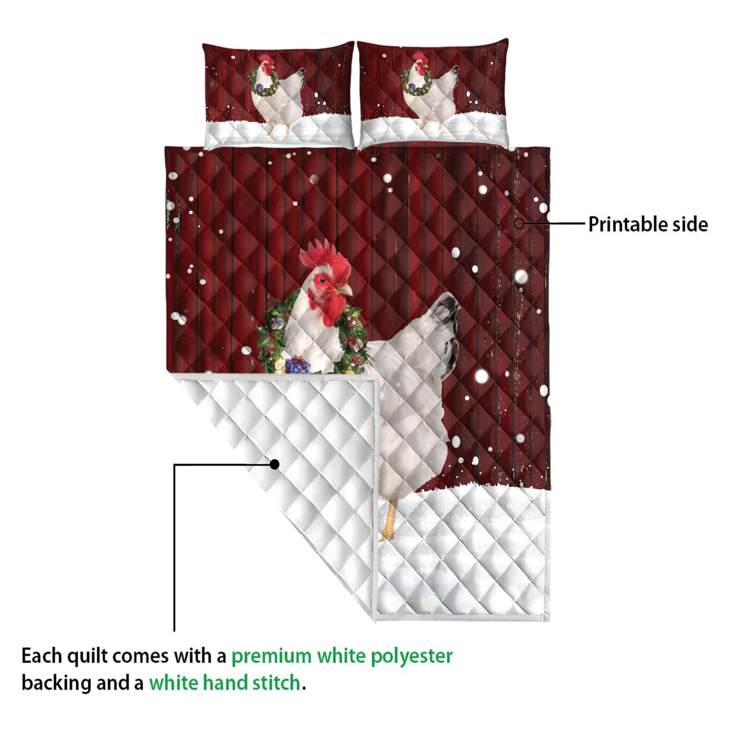 Chicken Quilt Set, Chicken Wreathmas Farm Chicken Quilt Blanket With Pillowcases, Quilt Bedding Set, Christmas Gift