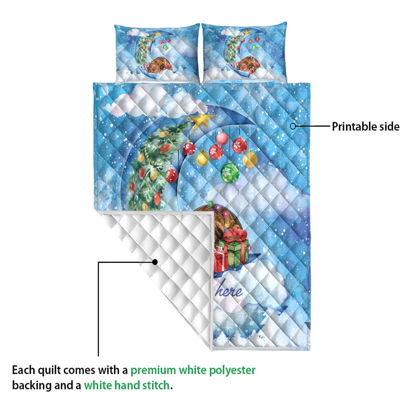 Pitbull Quilt Set, Pitbull Sleeping On The Moon Snowflakemas Tree Dog Quilt Blanket With Pillowcases, Quilt Bedding Set, Christmas Gift