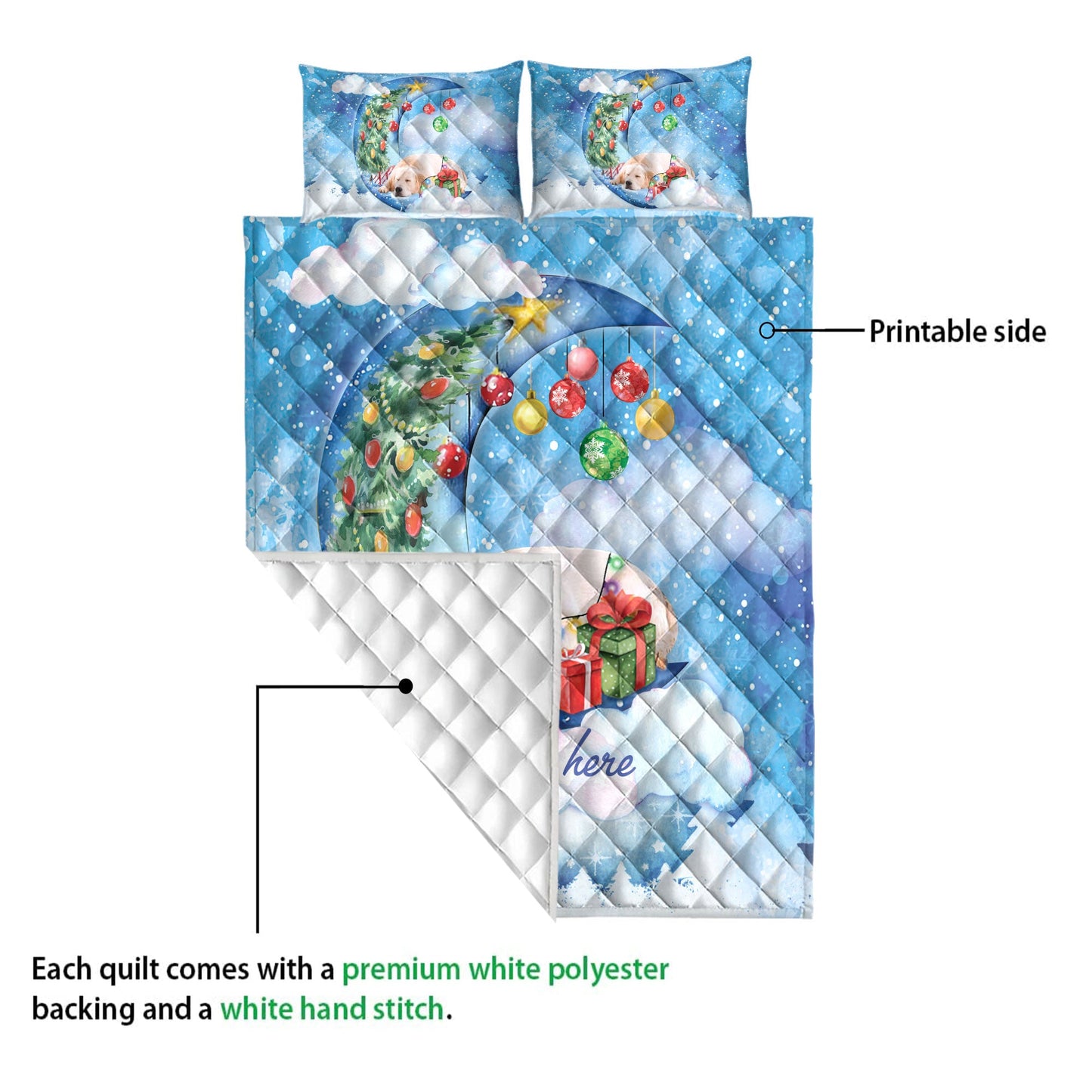 Golden Retriever Quilt Set, Golden Retriever Sleeping On The Moonmas Tree Dog Quilt Blanket With Pillowcases, Quilt Bedding Set, Christmas Gift