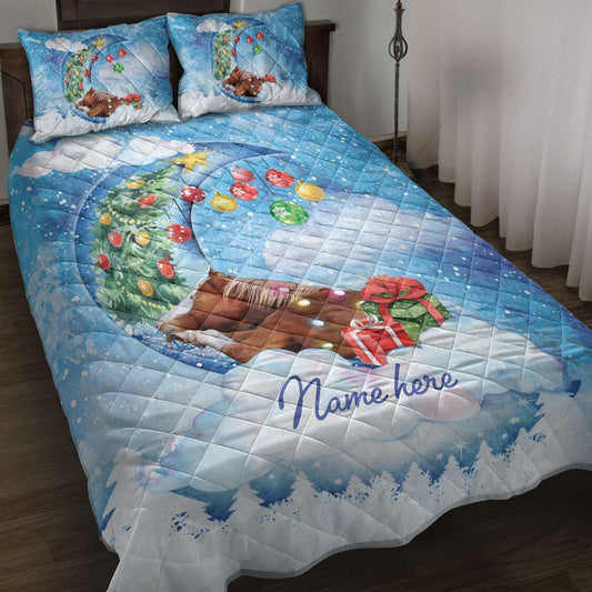 Horse Quilt Set, Horse Sleeping On The Moon Snowflakemas Tree Dog Quilt Blanket With Pillowcases, Quilt Bedding Set, Christmas Gift