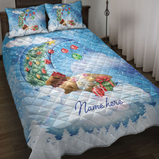 Chicken Quilt Set, Chicken Sleeping On The Moon Snowflakemas Tree Dog Quilt Blanket With Pillowcases, Quilt Bedding Set, Christmas Gift