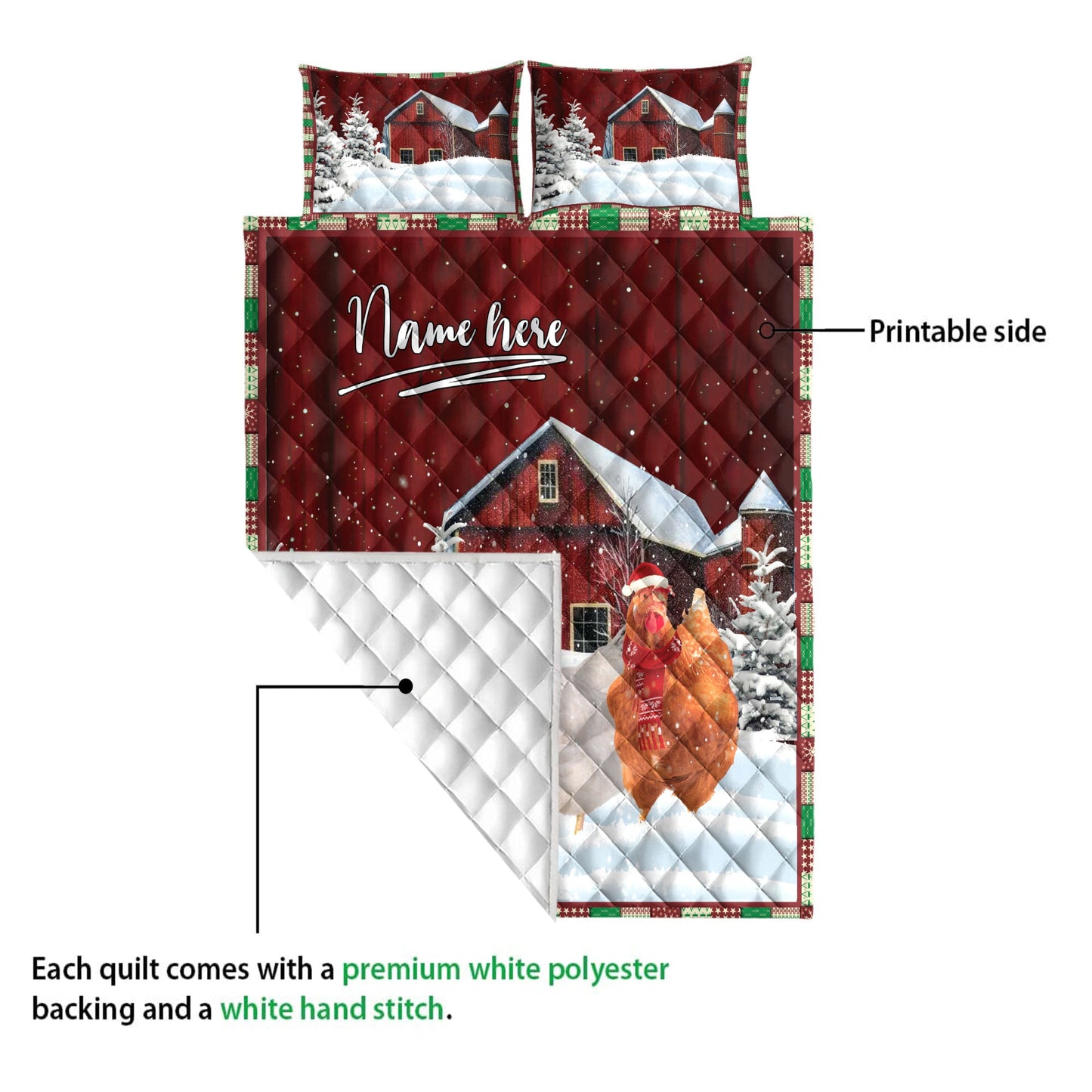 Chicken Quilt Set, Chicken Rooster With String Lightsmas Tree Snowdrift Quilt Blanket With Pillowcases, Quilt Bedding Set, Christmas Gift