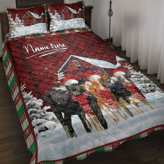 Cow Quilt Set, Cow With String Lightsmas Tree Snowdrift Quilt Blanket With Pillowcases, Quilt Bedding Set, Christmas Gift