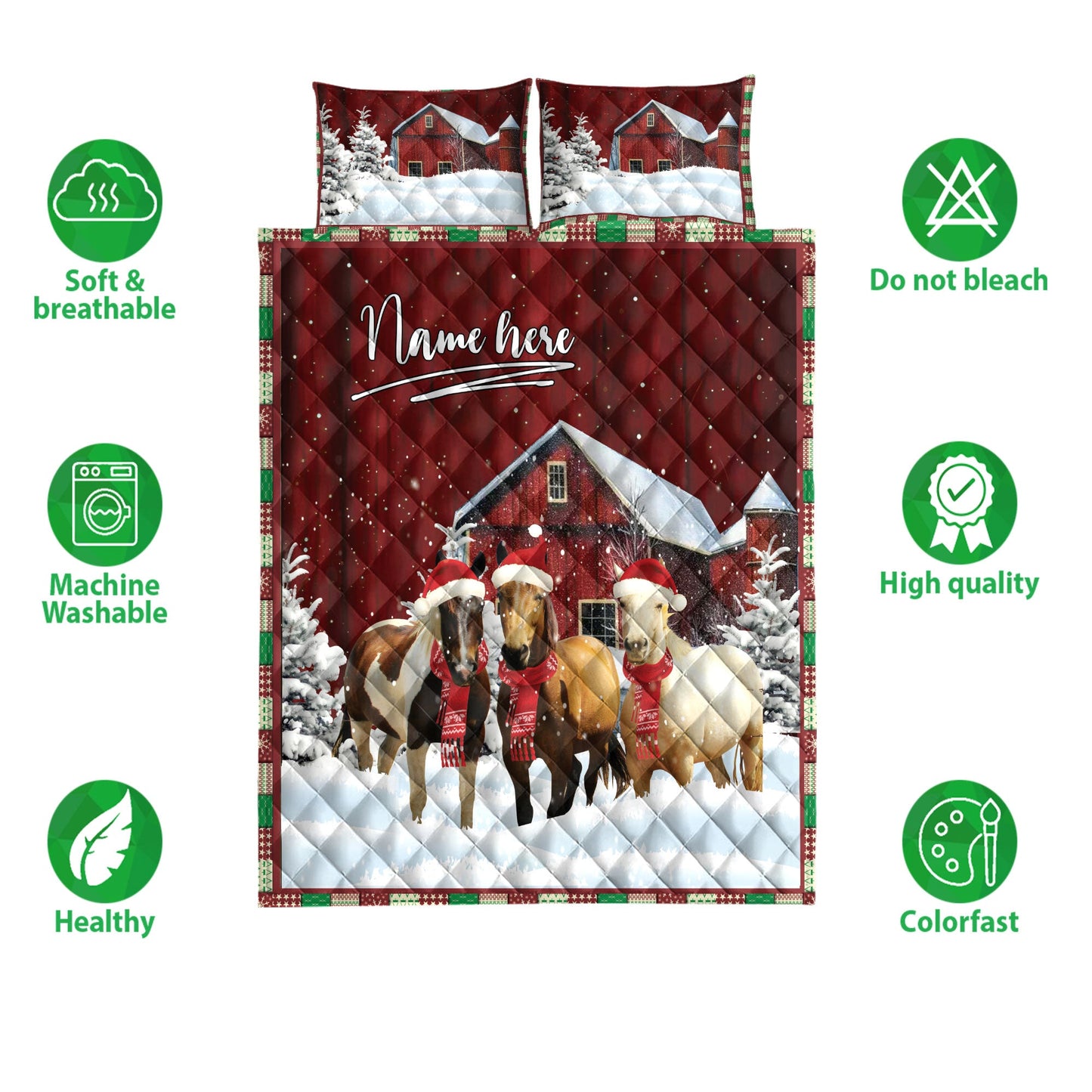 Horse Quilt Set, Horse With String Lightsmas Tree Snowdrift Quilt Blanket With Pillowcases, Quilt Bedding Set, Christmas Gift