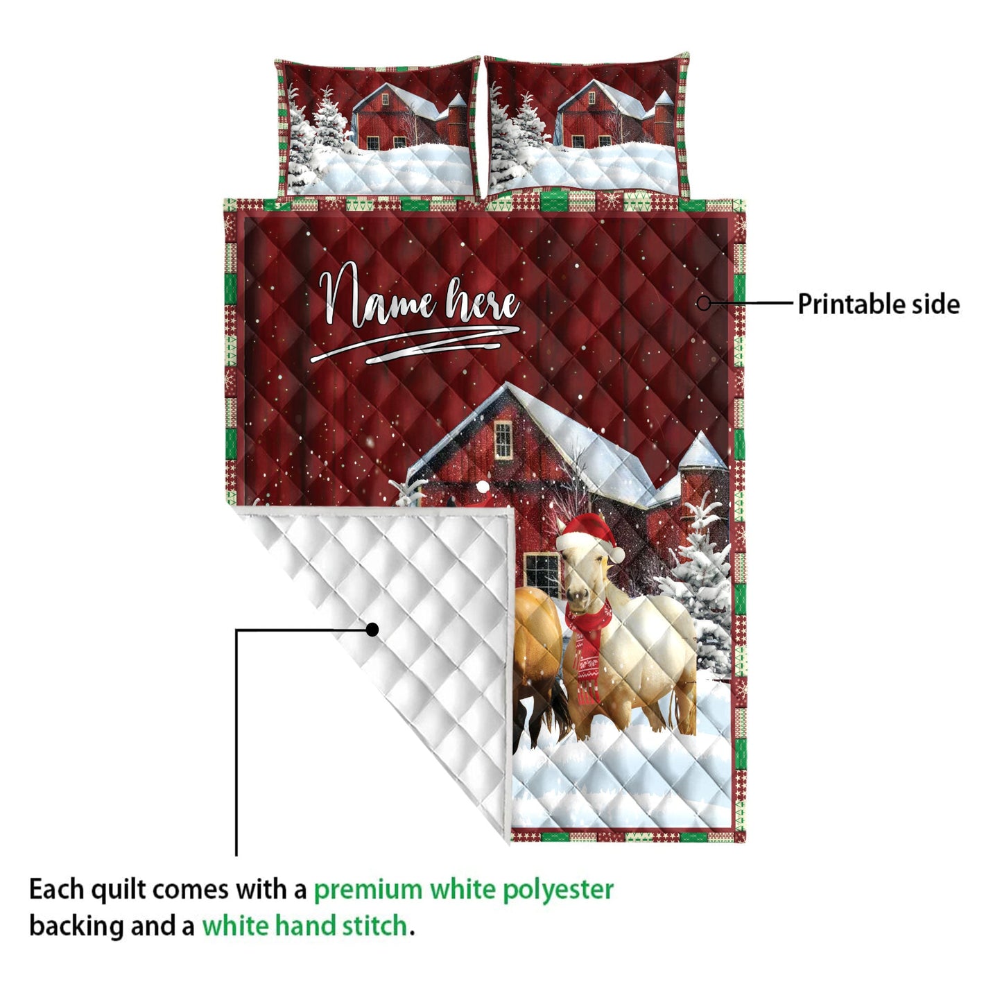 Horse Quilt Set, Horse With String Lightsmas Tree Snowdrift Quilt Blanket With Pillowcases, Quilt Bedding Set, Christmas Gift