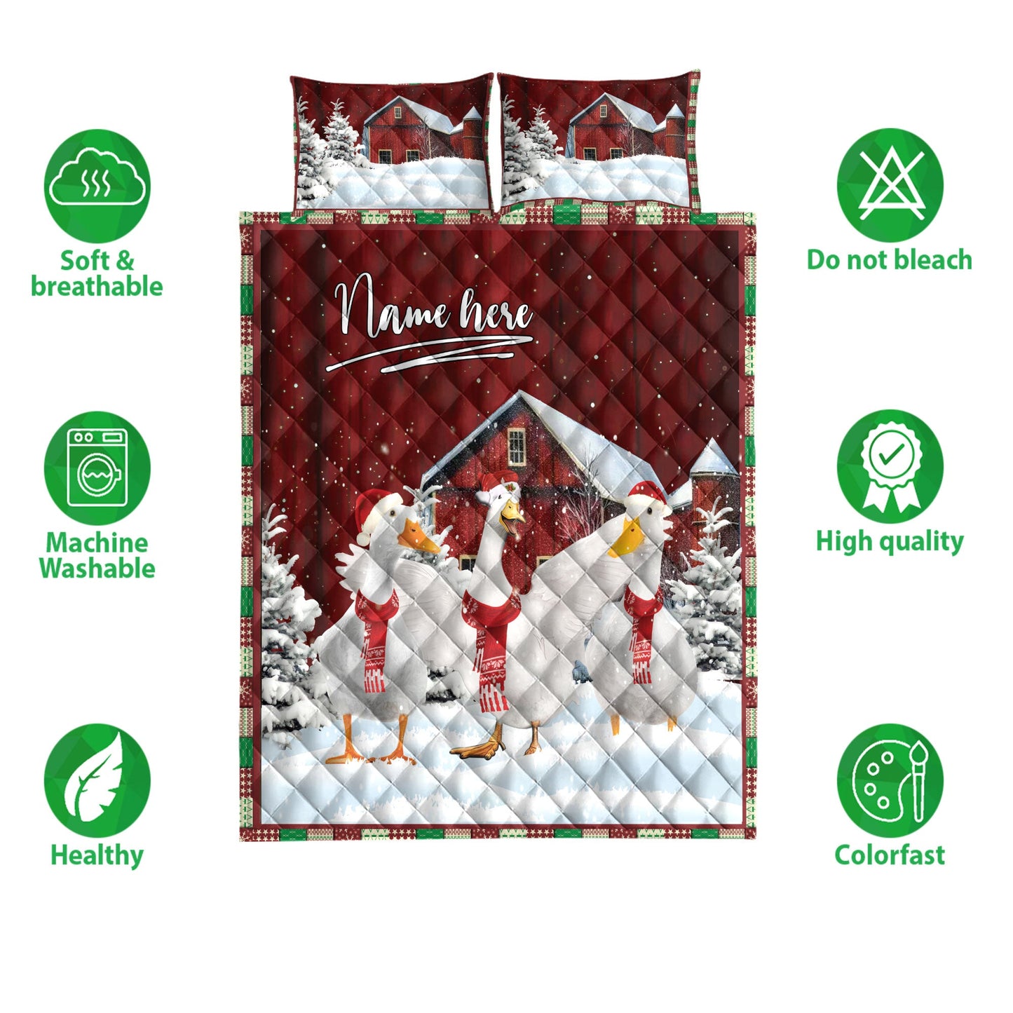 Duck Quilt Set, Duck With String Lightsmas Tree Snowdrift Quilt Blanket With Pillowcases, Quilt Bedding Set, Christmas Gift