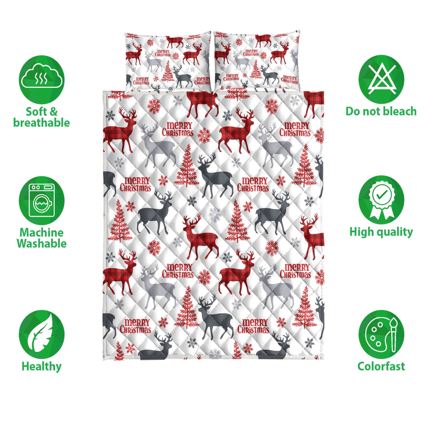 Deer Quilt Set, Deer Withmas Tree Snowflakes Deer Hunter Quilt Blanket With Pillowcases, Quilt Bedding Set, Christmas Gift