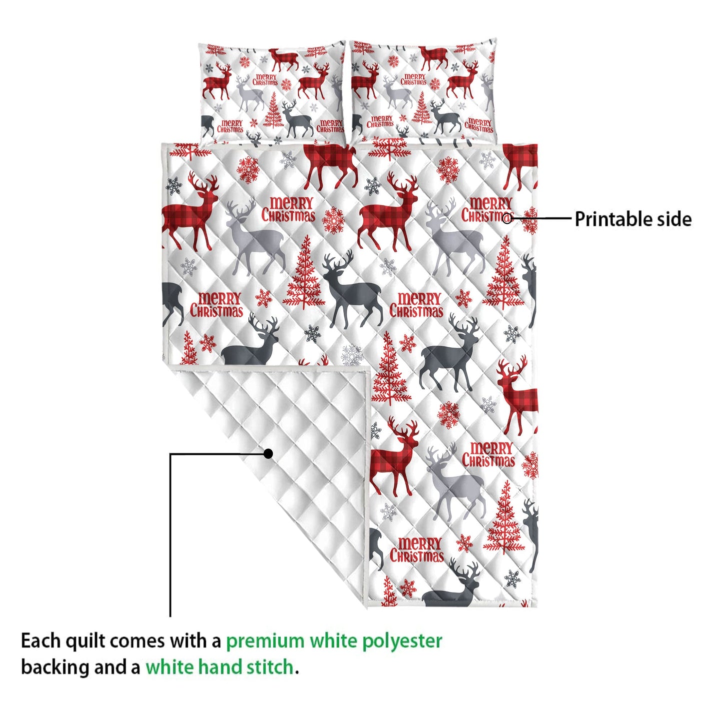 Deer Quilt Set, Deer Withmas Tree Snowflakes Deer Hunter Quilt Blanket With Pillowcases, Quilt Bedding Set, Christmas Gift