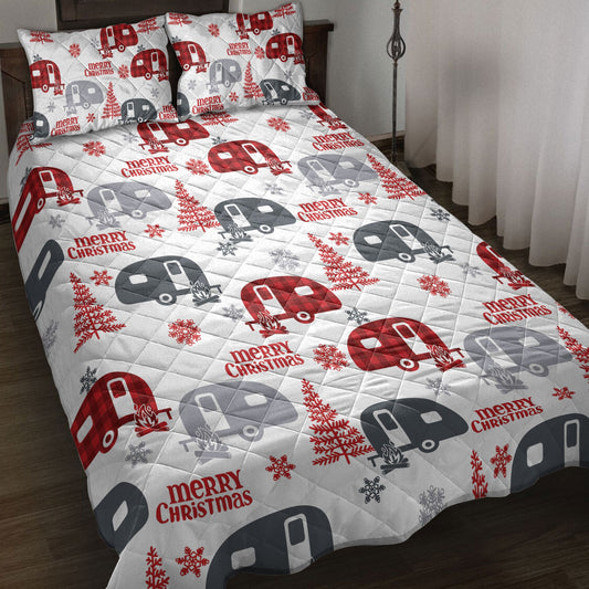 Camping Quilt Set, Camping Camper Withmas Tree Snowflake Campings Quilt Blanket With Pillowcases, Quilt Bedding Set, Christmas Gift