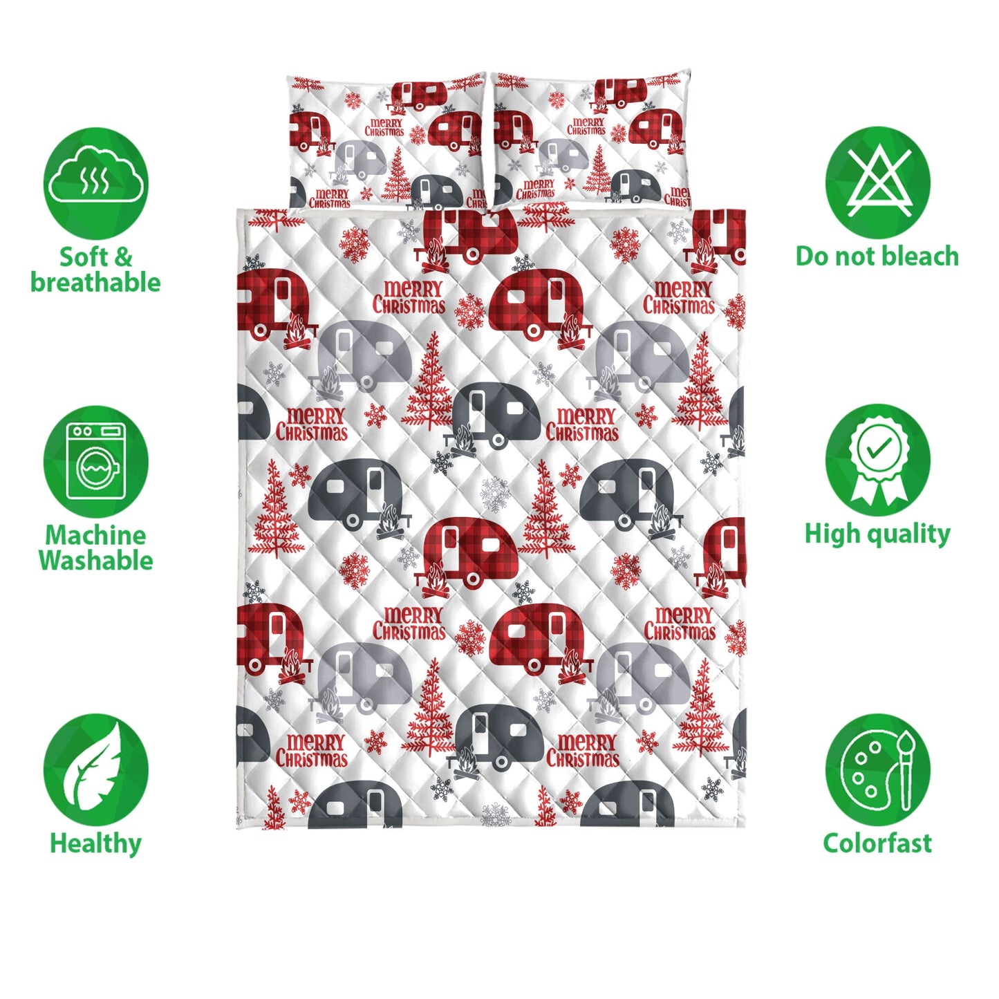 Camping Quilt Set, Camping Camper Withmas Tree Snowflake Campings Quilt Blanket With Pillowcases, Quilt Bedding Set, Christmas Gift