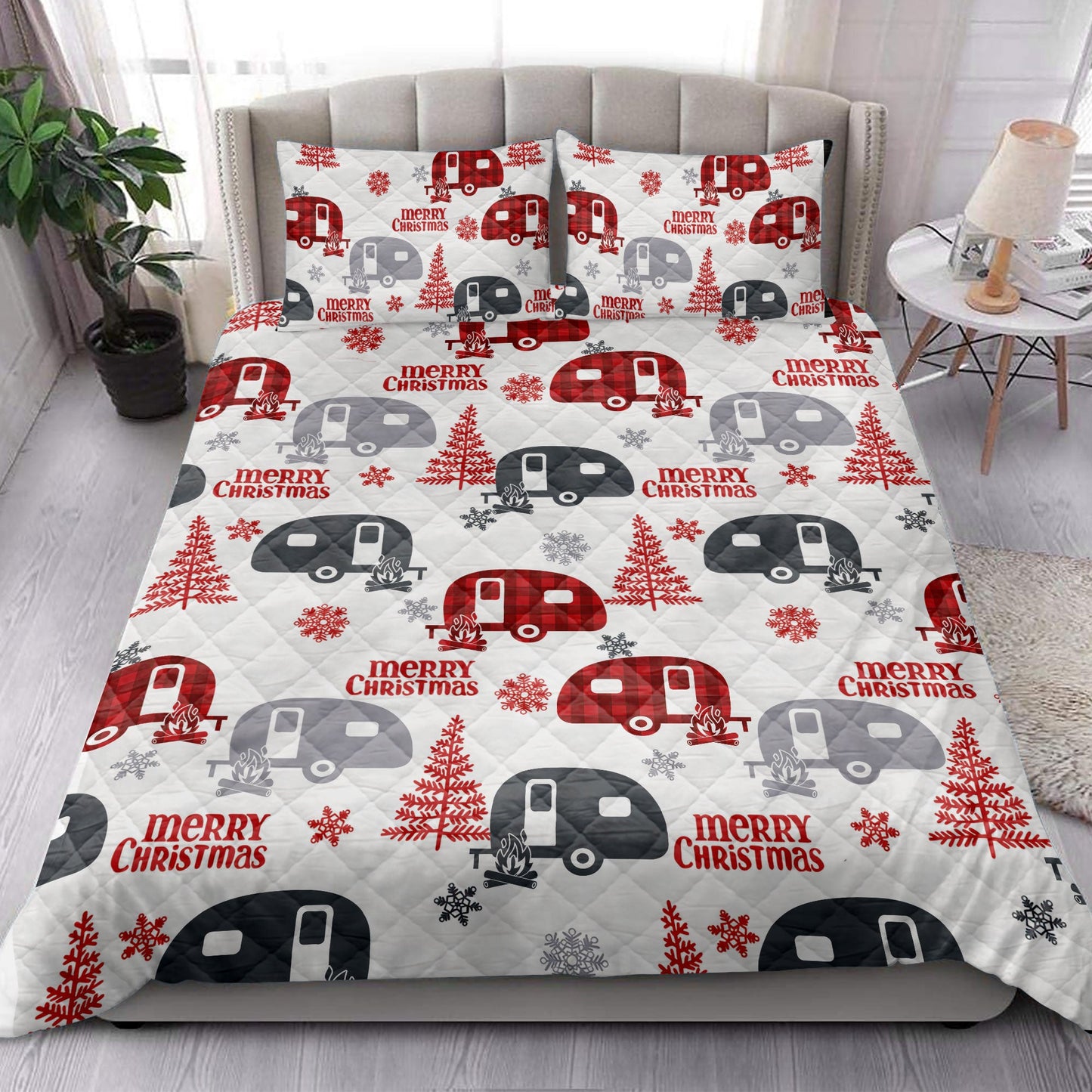 Camping Quilt Set, Camping Camper Withmas Tree Snowflake Campings Quilt Blanket With Pillowcases, Quilt Bedding Set, Christmas Gift