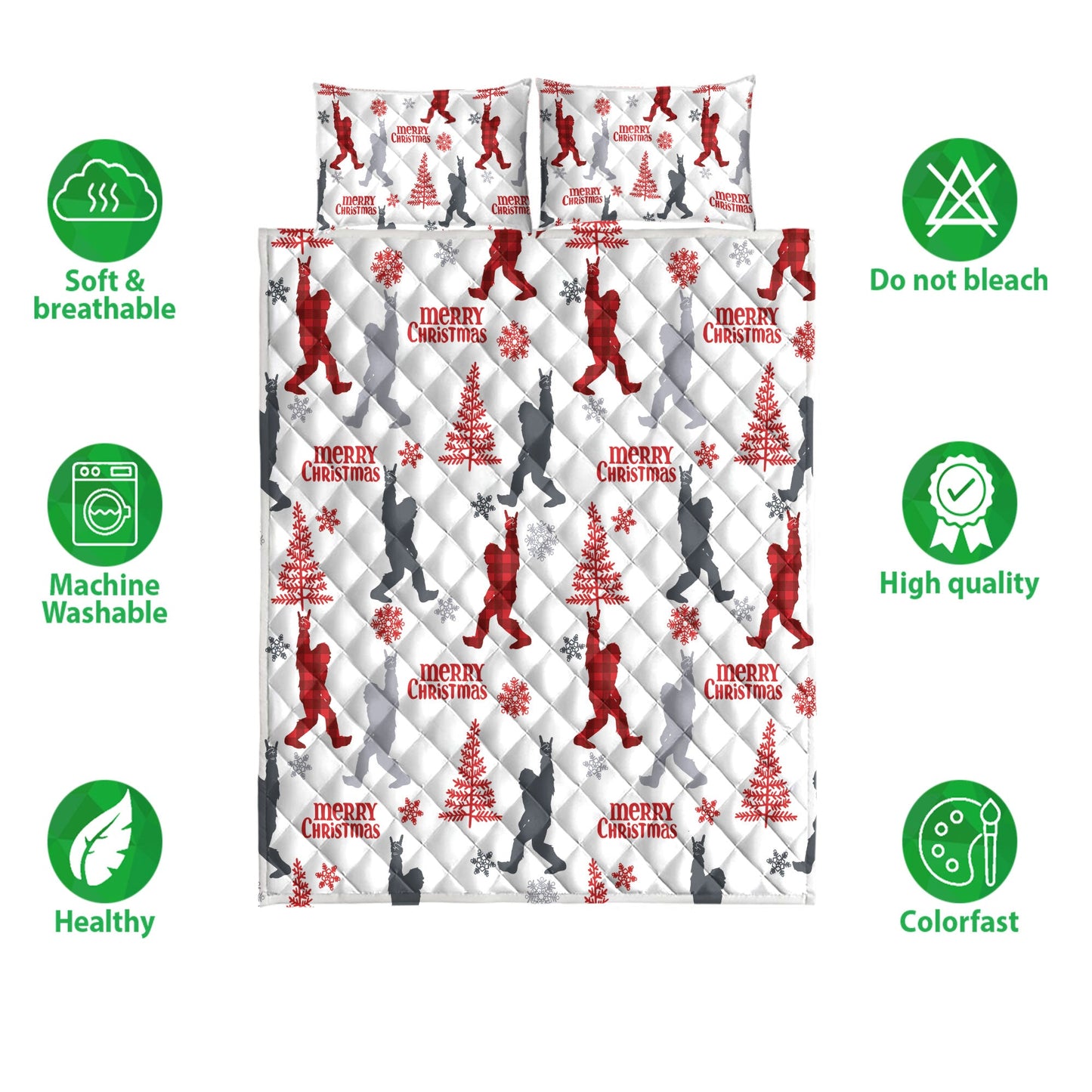 Camping Quilt Set, Bigfoot Camping Withmas Tree Snowflake Red Plaid Quilt Blanket With Pillowcases, Quilt Bedding Set, Christmas Gift