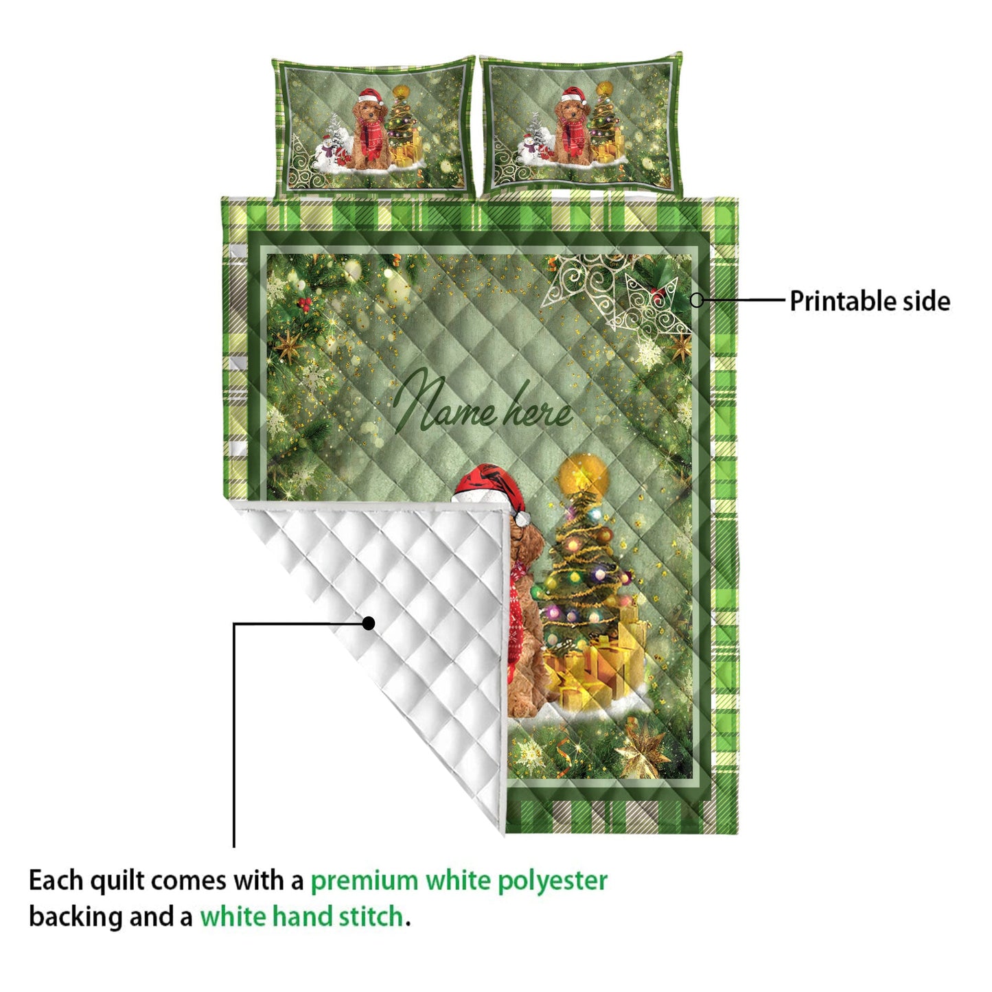 Personalized Goldendoodle Quilt Set, Goldendoodlemas Tree String Lights Quilt Blanket With Pillowcases, Custom Name Quilt Bedding Set, Christmas Gift