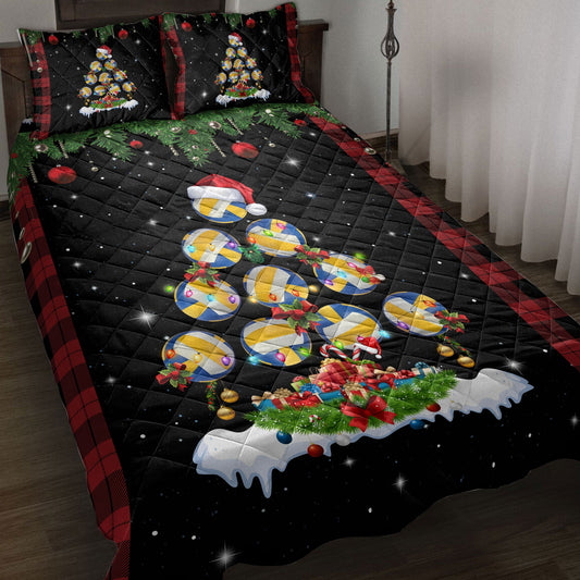Volleyball Quilt Set, Volleyballmas Tree Snowflake Box Red Buffalo Plaids Quilt Blanket With Pillowcases, Quilt Bedding Set, Christmas Gift