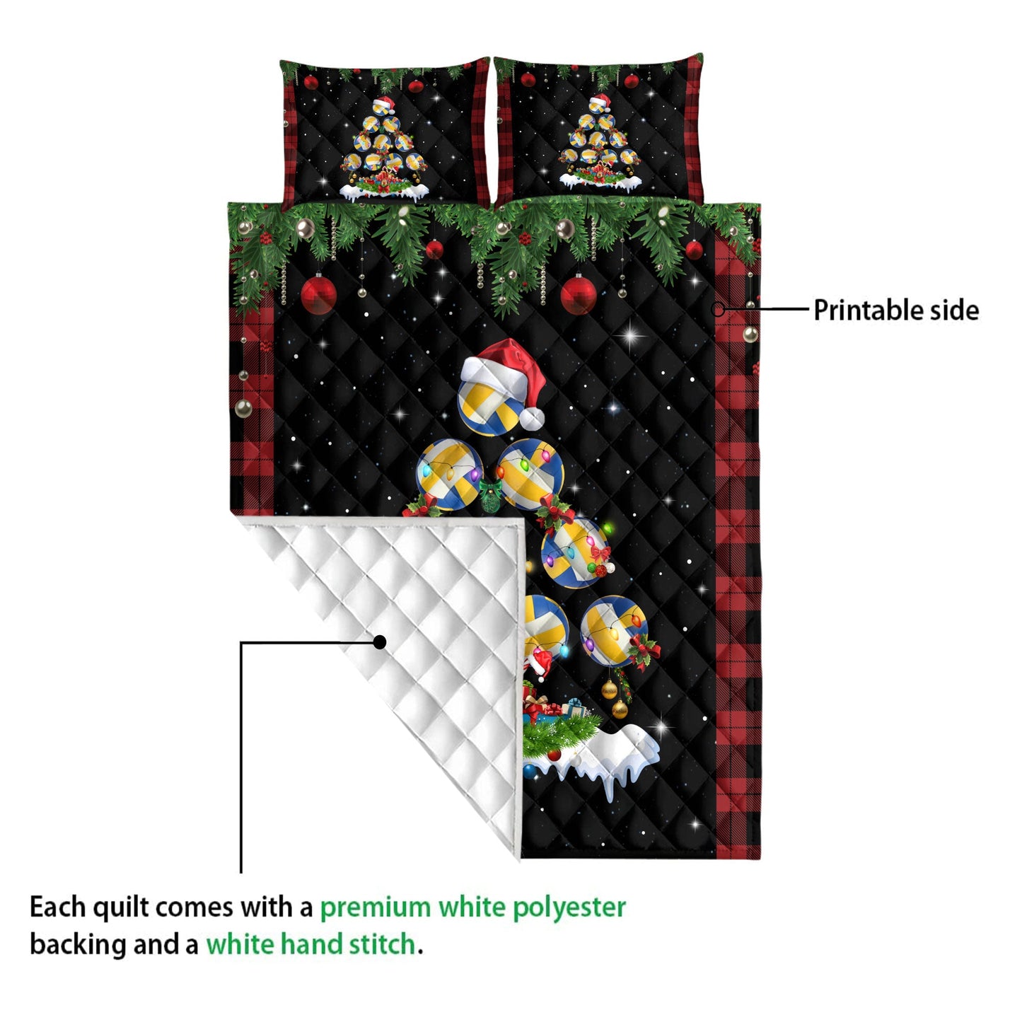 Volleyball Quilt Set, Volleyballmas Tree Snowflake Box Red Buffalo Plaids Quilt Blanket With Pillowcases, Quilt Bedding Set, Christmas Gift