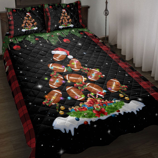 Football Quilt Set, Footballmas Tree Snowflake Box Red Buffalo Plaids Quilt Blanket With Pillowcases, Quilt Bedding Set, Christmas Gift