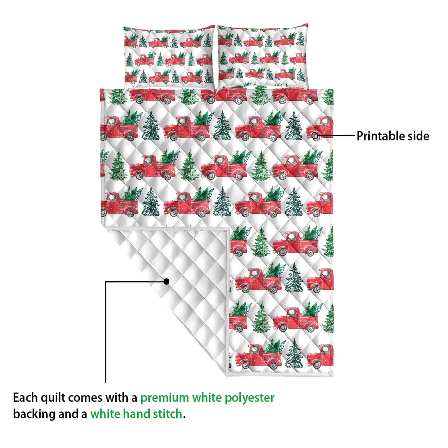 Christmas Quilt Set, Old Red Truckmas Tree Pine Tree Winter Holiday Quilt Blanket With Pillowcases, Quilt Bedding Set, Christmas Gift