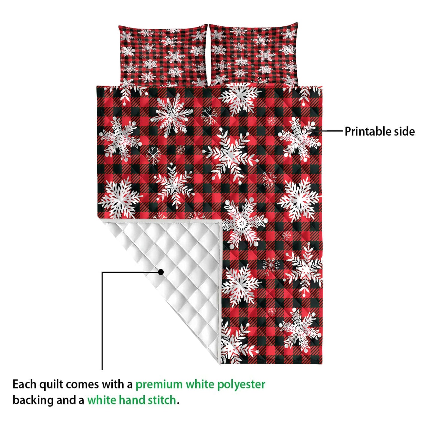 Christmas Quilt Set, Christmas Snowflake Red Buffalo Plaid Winter Holiday Quilt Blanket With Pillowcases, Quilt Bedding Set, Christmas Gift