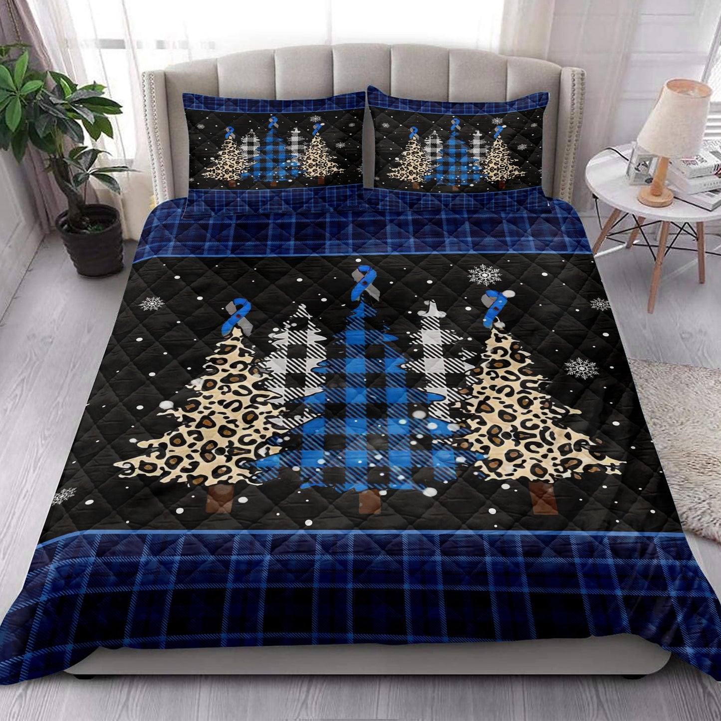 Diabetes Quilt Set, Diabetes Awarenessmas Tree Snowflake Blue Quilt Blanket With Pillowcases, Quilt Bedding Set, Christmas Gift