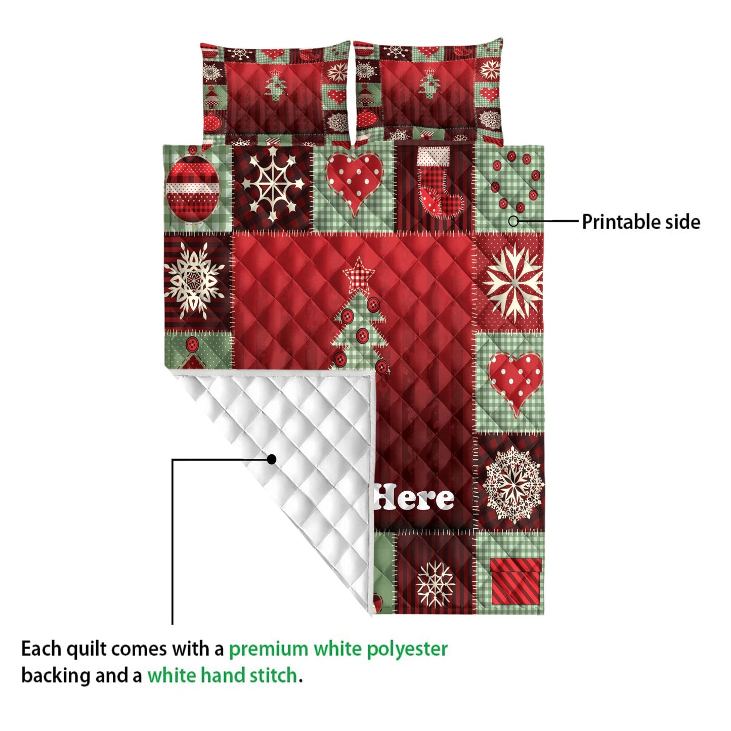 Personalized Christmas Quilt Set, Merrymas Patchwork Red Plaid Quilt Blanket With Pillowcases, Custom Name Quilt Bedding Set, Christmas Gift