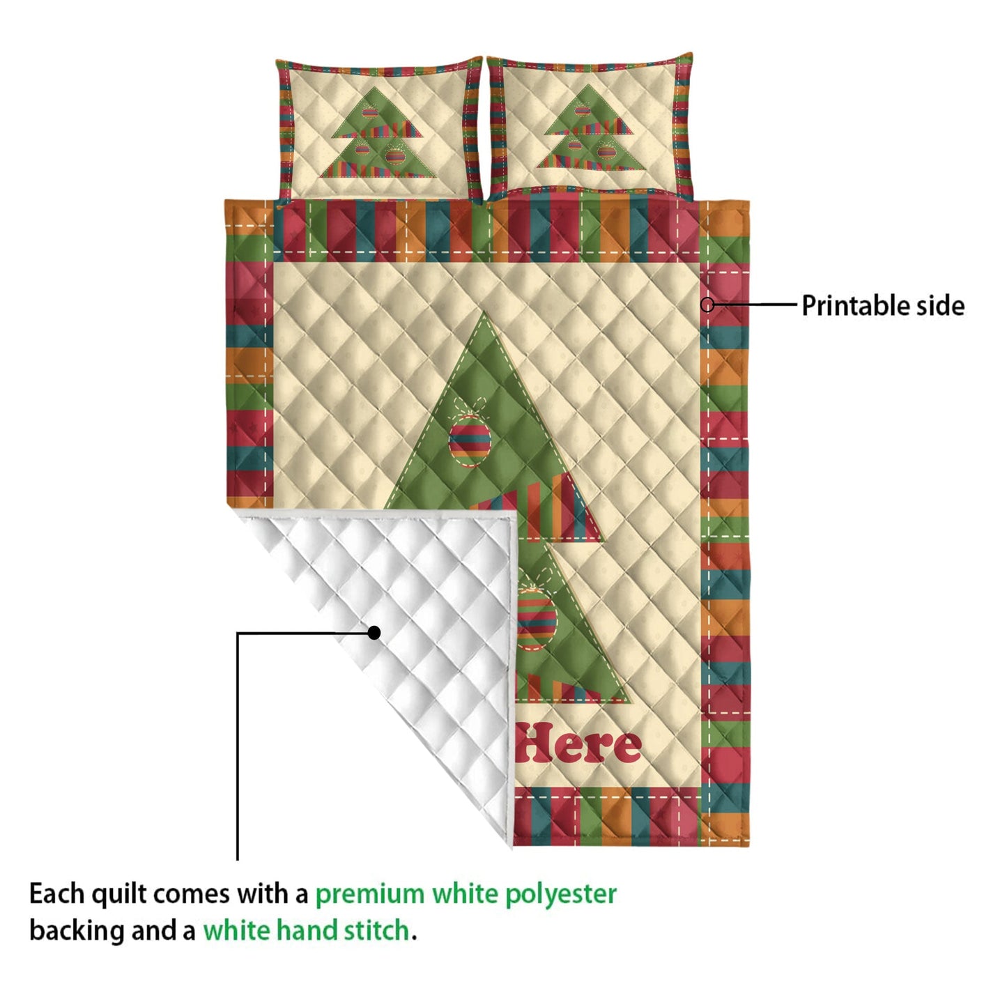 Personalized Christmas Quilt Set, Christmas Tree Greeting Quilt Blanket With Pillowcases, Custom Name Quilt Bedding Set, Christmas Gift