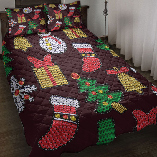 Christmas Quilt Set, Christmas Patch With Sequins Xmas Holidays Quilt Blanket With Pillowcases, Quilt Bedding Set, Christmas Gift