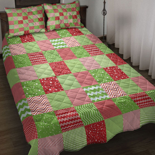 Christmas Quilt Set, Christmas Patchwork Merrymas Xmas Holiday Quilt Blanket With Pillowcases, Quilt Bedding Set, Christmas Gift