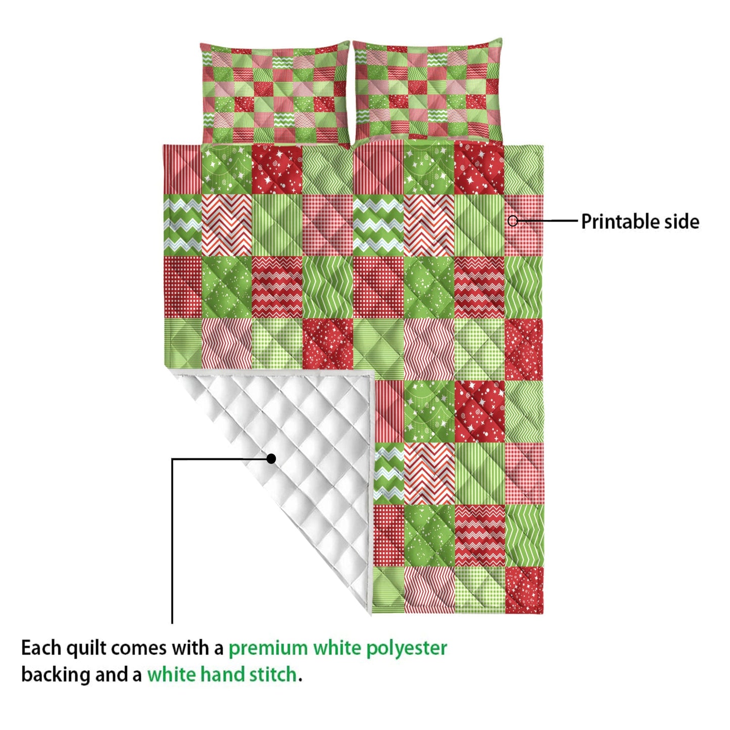 Christmas Quilt Set, Christmas Patchwork Merrymas Xmas Holiday Quilt Blanket With Pillowcases, Quilt Bedding Set, Christmas Gift