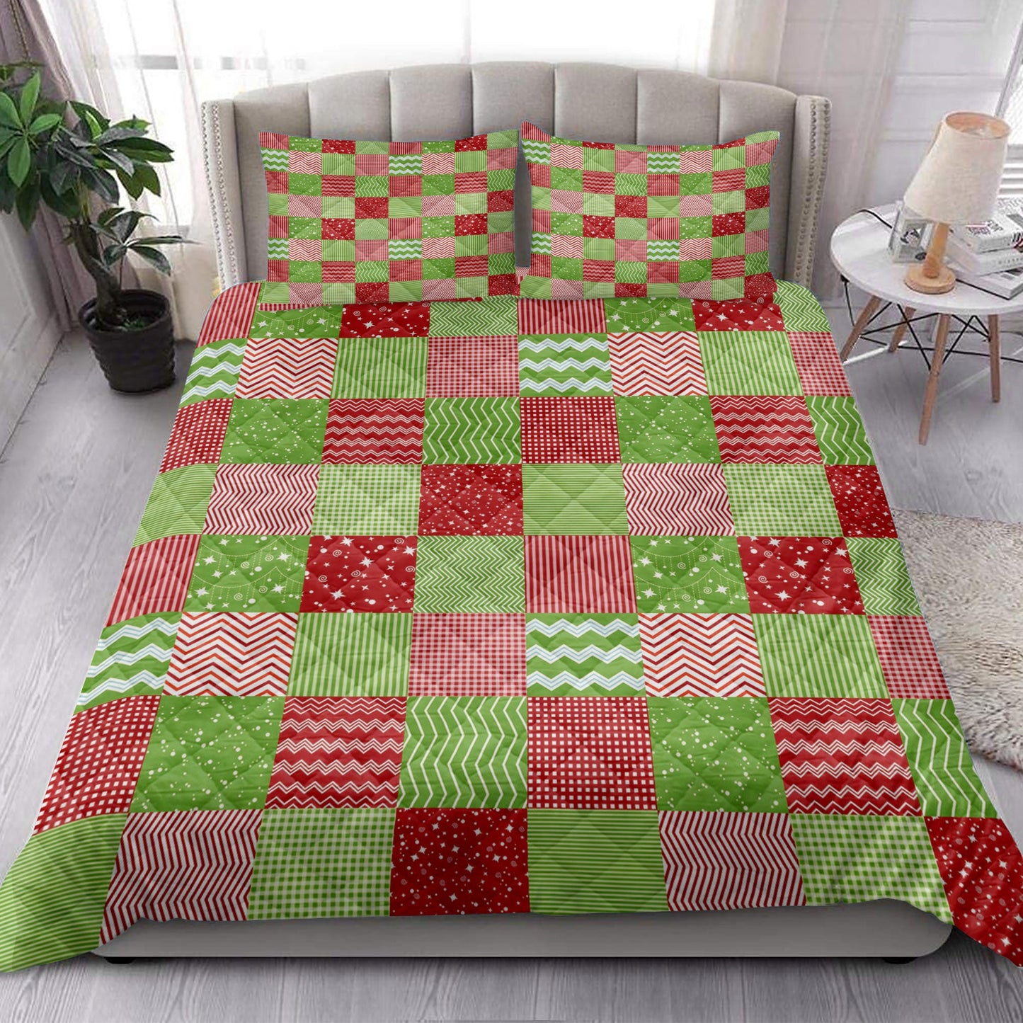 Christmas Quilt Set, Christmas Patchwork Merrymas Xmas Holiday Quilt Blanket With Pillowcases, Quilt Bedding Set, Christmas Gift
