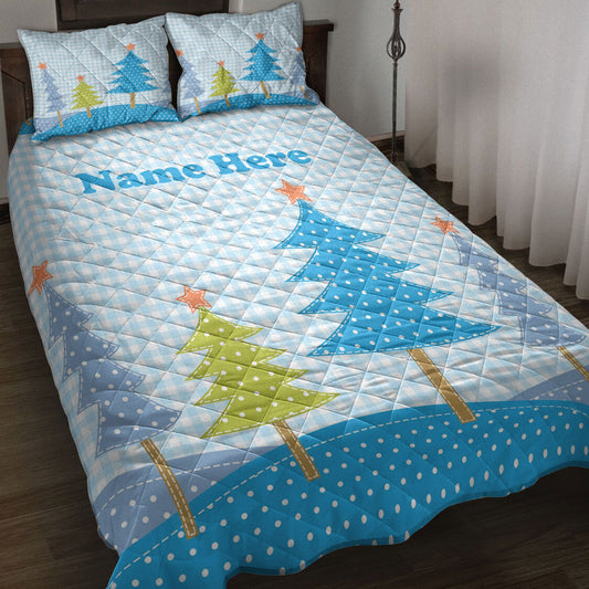 Christmas Quilt Set, Christmas Trees Patchwork Style Snowflake Xmas Holidays Quilt Blanket With Pillowcases, Quilt Bedding Set, Christmas Gift