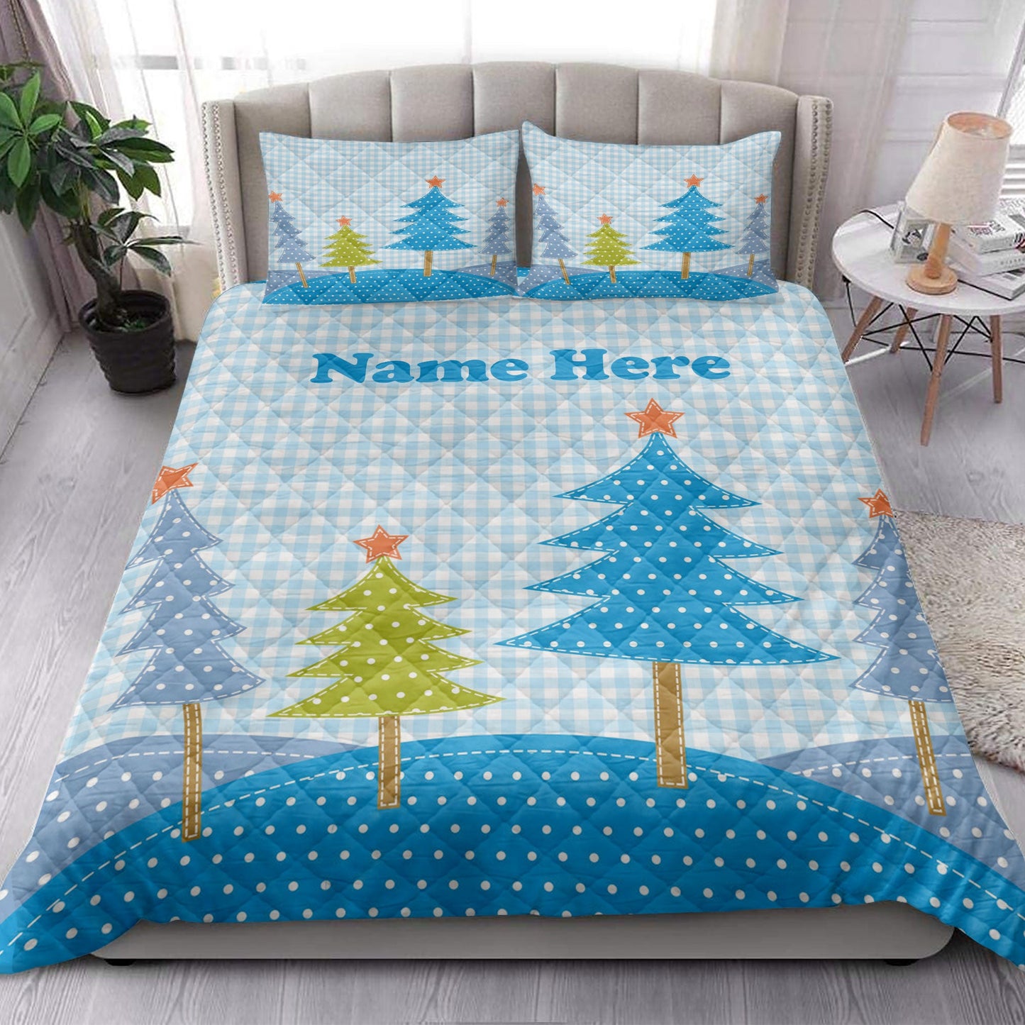 Christmas Quilt Set, Christmas Trees Patchwork Style Snowflake Xmas Holidays Quilt Blanket With Pillowcases, Quilt Bedding Set, Christmas Gift