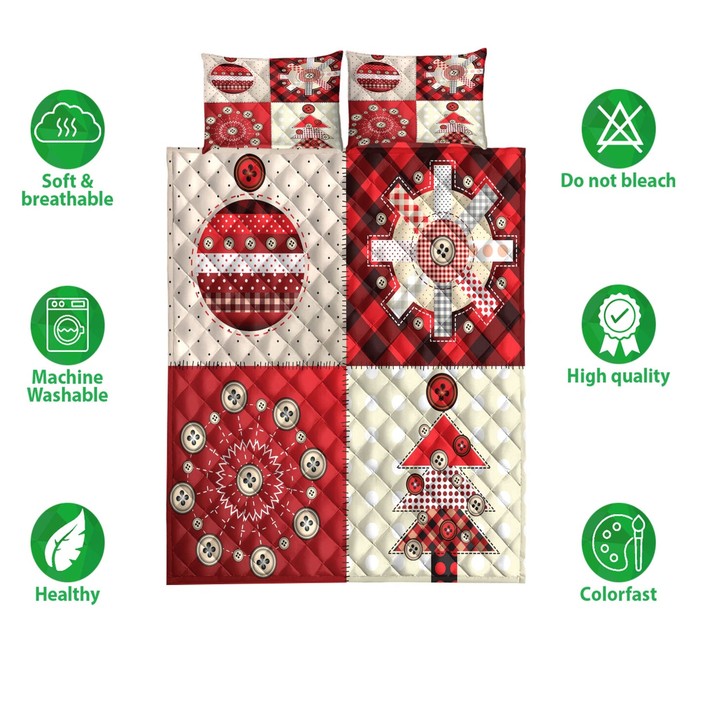 Christmas Quilt Set, Christmas Patchwok Red Plaid Xmas Holidays Quilt Blanket With Pillowcases, Quilt Bedding Set, Christmas Gift