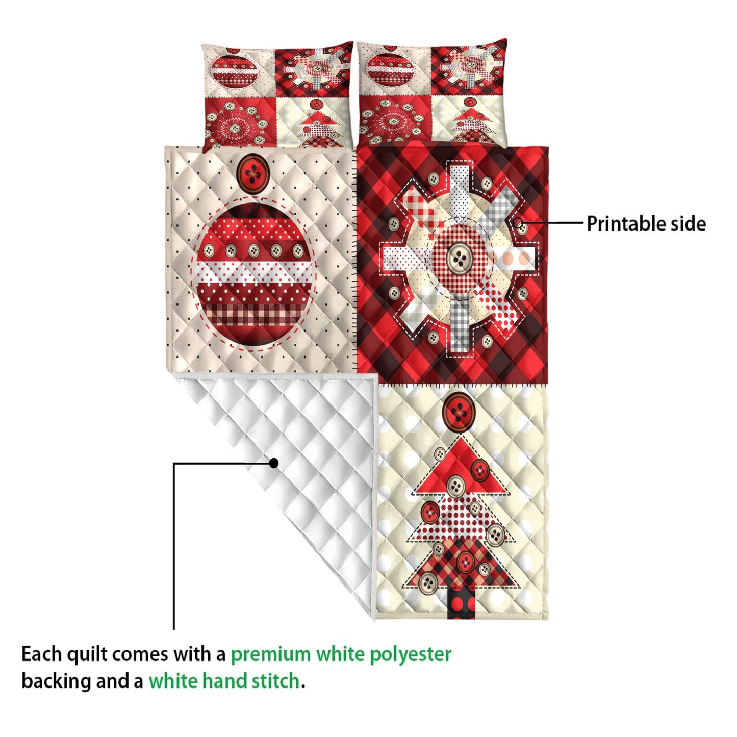 Christmas Quilt Set, Christmas Patchwok Red Plaid Xmas Holidays Quilt Blanket With Pillowcases, Quilt Bedding Set, Christmas Gift