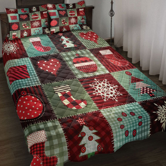 Christmas Quilt Set, Cozymas Patchwork Snowflake Xmas Tree Holidays Quilt Blanket With Pillowcases, Quilt Bedding Set, Christmas Gift