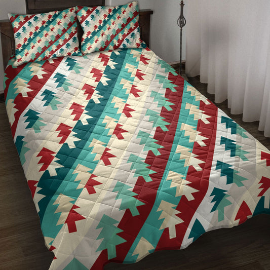 Christmas Quilt Set, Christmas Tree Coloful Xmas Holiday Seasons Quilt Blanket With Pillowcases, Quilt Bedding Set, Christmas Gift