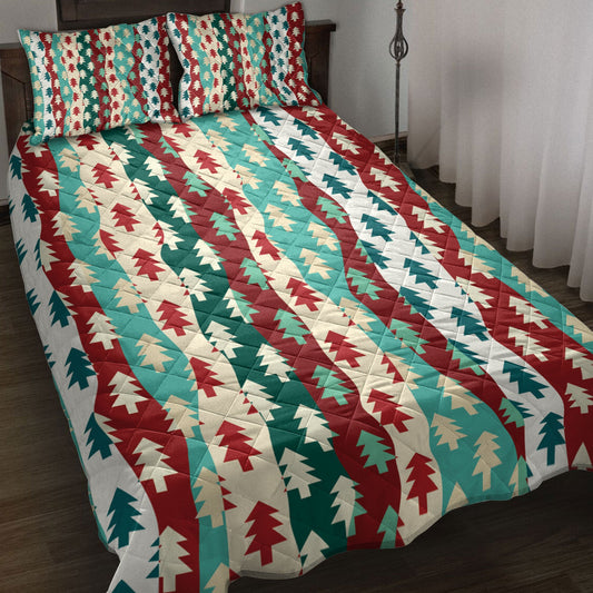 Christmas Quilt Set, Christmas Tree Coloful Xmas Holidaymass Quilt Blanket With Pillowcases, Quilt Bedding Set, Christmas Gift