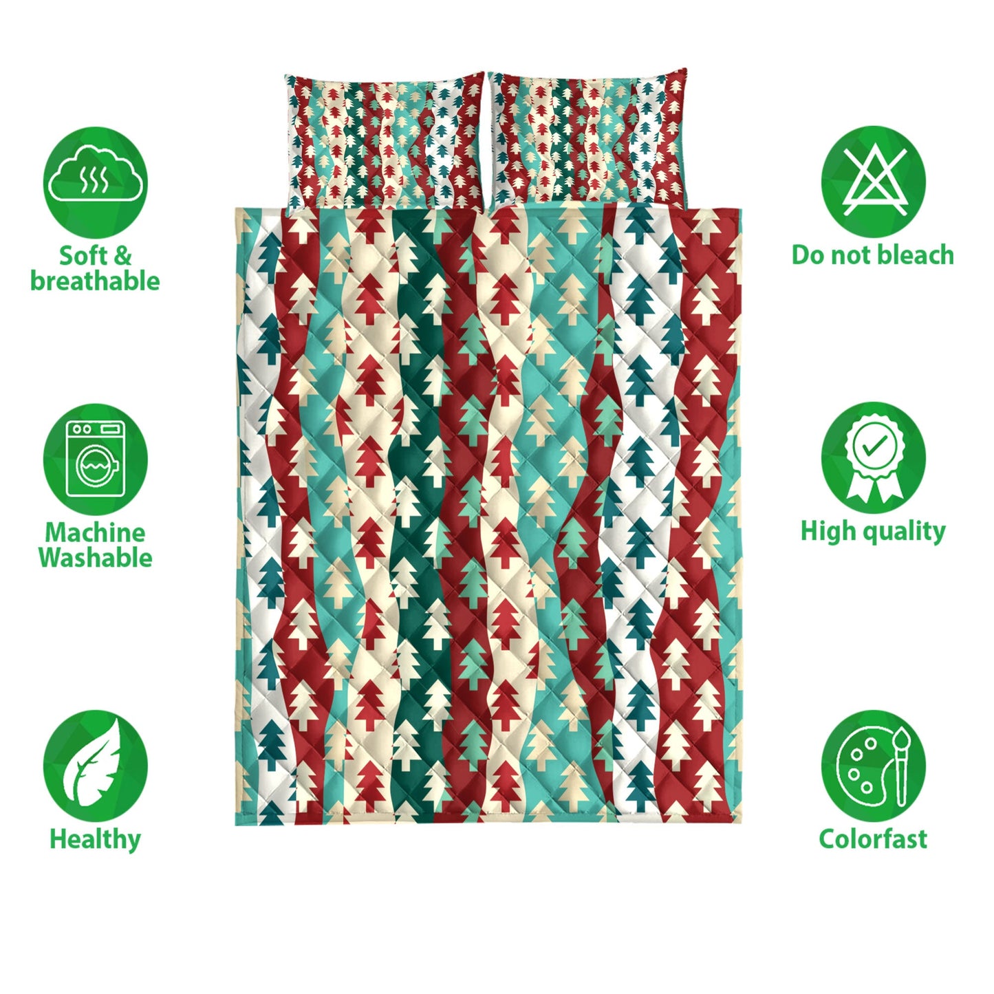 Christmas Quilt Set, Christmas Tree Coloful Xmas Holidaymass Quilt Blanket With Pillowcases, Quilt Bedding Set, Christmas Gift