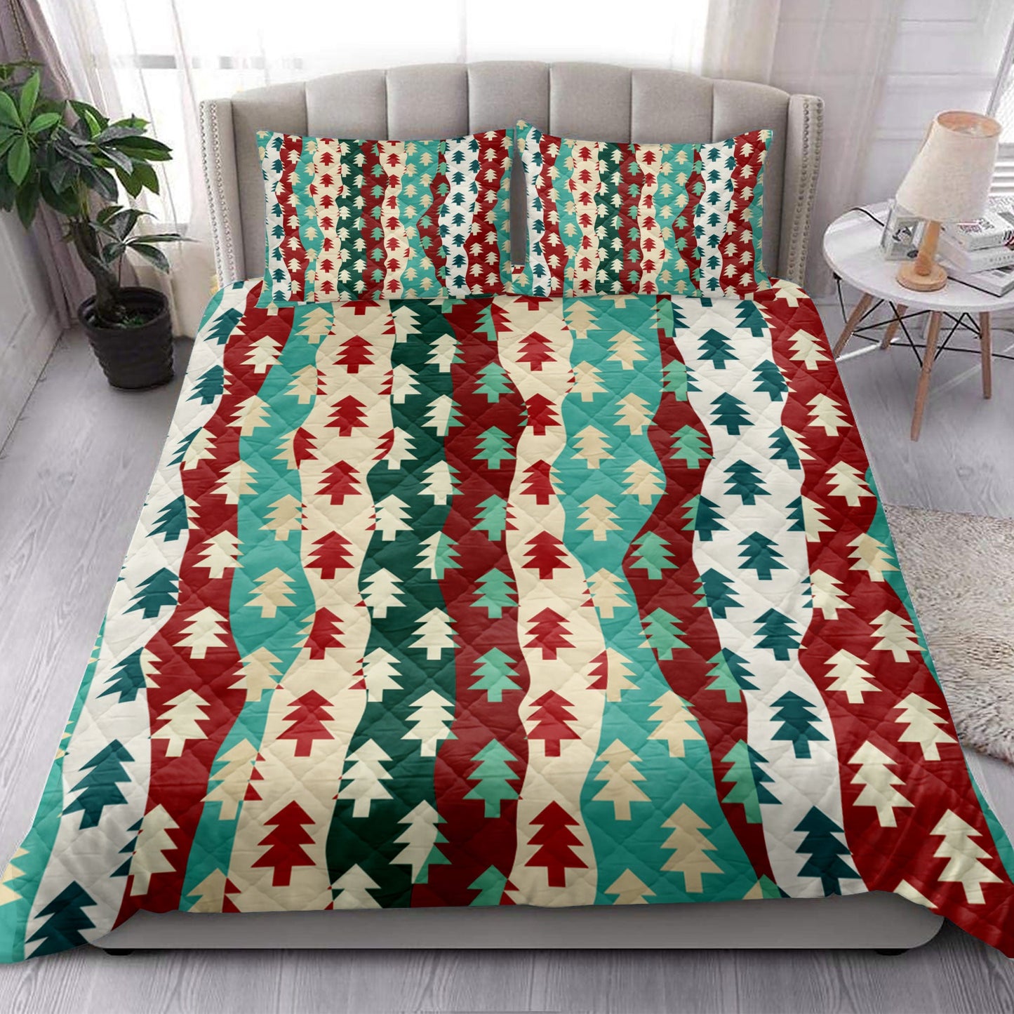 Christmas Quilt Set, Christmas Tree Coloful Xmas Holidaymass Quilt Blanket With Pillowcases, Quilt Bedding Set, Christmas Gift