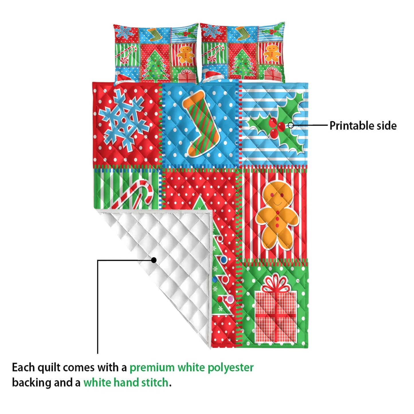 Christmas Quilt Set, Merrymas Plaid Xmas Tree Santa Hat Fsnowflakes Quilt Blanket With Pillowcases, Quilt Bedding Set, Christmas Gift
