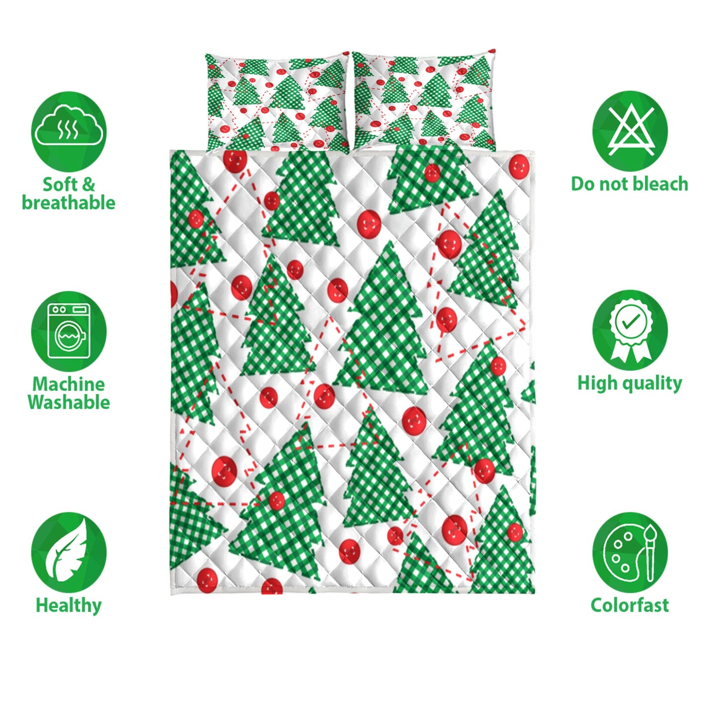 Christmas Quilt Set, Christmas Tree Patchwork Green Xmas Holidays Quilt Blanket With Pillowcases, Quilt Bedding Set, Christmas Gift