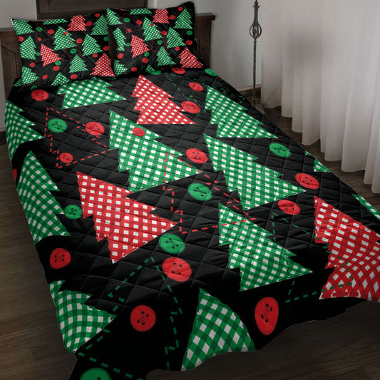 Christmas Quilt Set, Christmas Tree Red Green Plaid Xmas Holidays Quilt Blanket With Pillowcases, Quilt Bedding Set, Christmas Gift