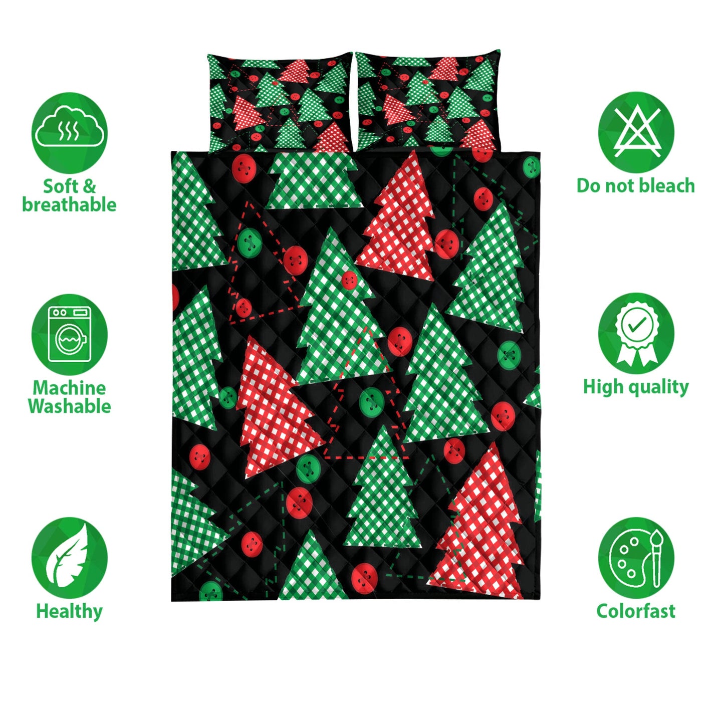 Christmas Quilt Set, Christmas Tree Red Green Plaid Xmas Holidays Quilt Blanket With Pillowcases, Quilt Bedding Set, Christmas Gift