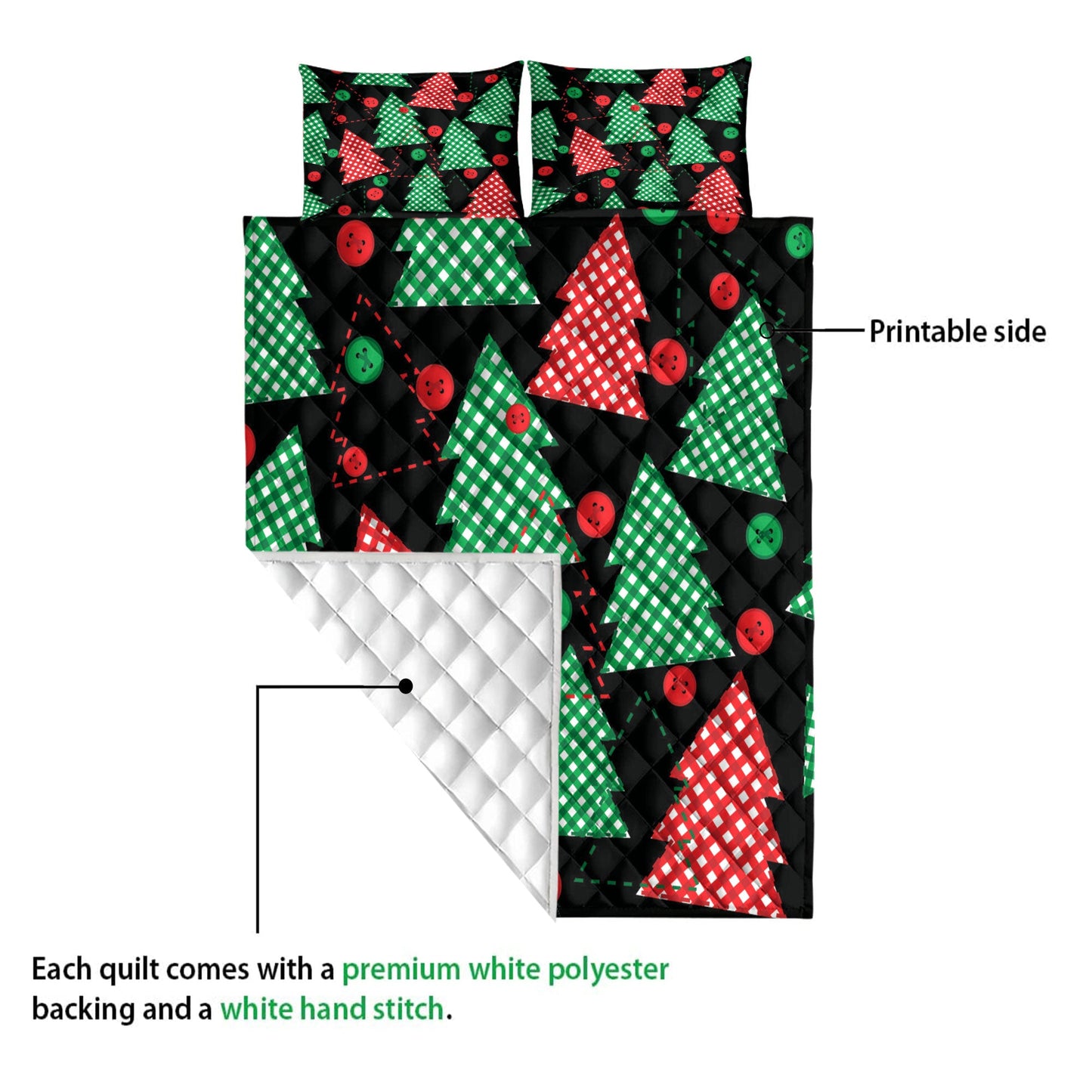 Christmas Quilt Set, Christmas Tree Red Green Plaid Xmas Holidays Quilt Blanket With Pillowcases, Quilt Bedding Set, Christmas Gift