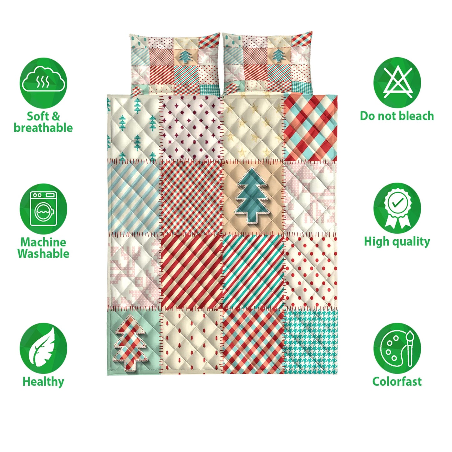 Christmas Quilt Set, Christmas Textile Quilting Xmas Holidays Quilt Blanket With Pillowcases, Quilt Bedding Set, Christmas Gift