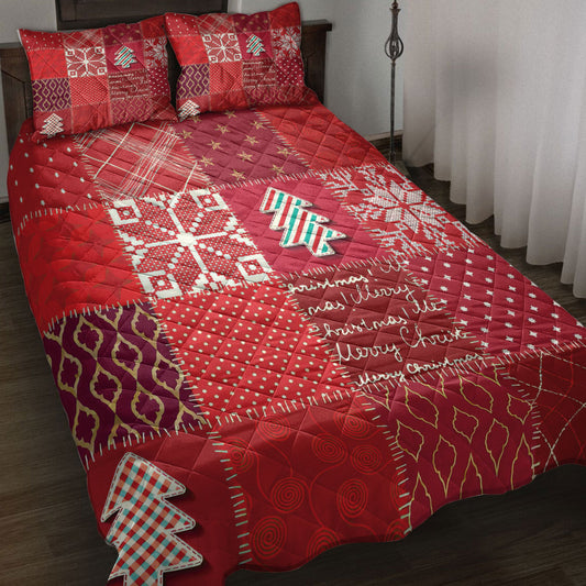 Christmas Quilt Set, Christmas Textile Quilting Red Plaid Xmas Holidays Quilt Blanket With Pillowcases, Quilt Bedding Set, Christmas Gift
