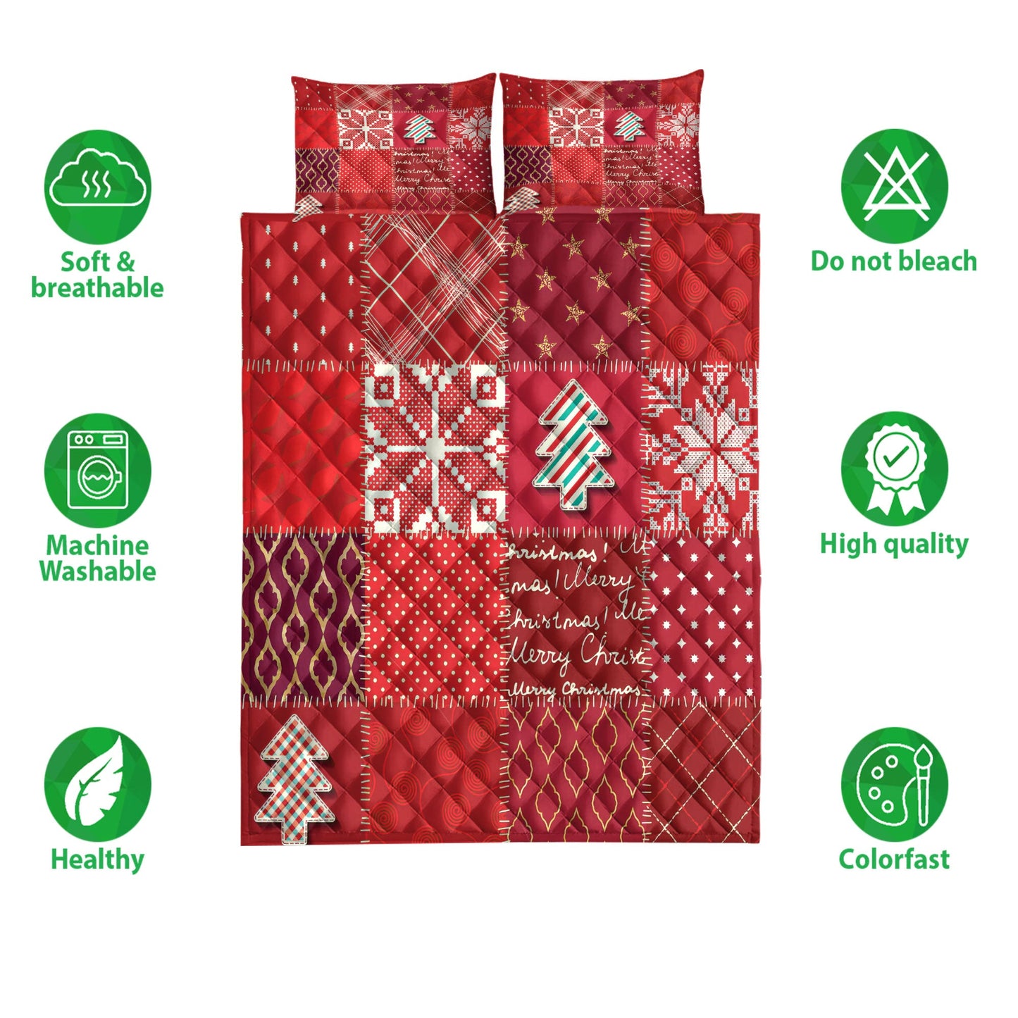 Christmas Quilt Set, Christmas Textile Quilting Red Plaid Xmas Holidays Quilt Blanket With Pillowcases, Quilt Bedding Set, Christmas Gift