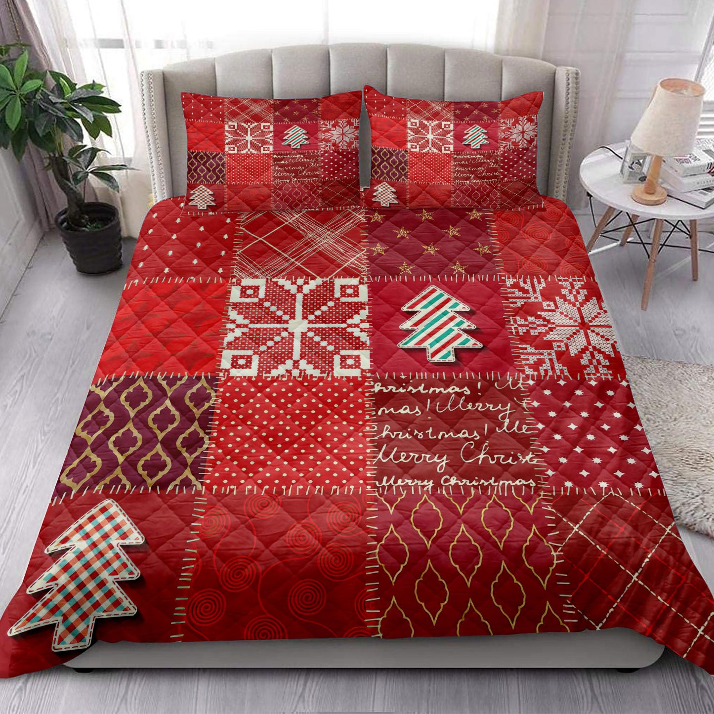 Christmas Quilt Set, Christmas Textile Quilting Red Plaid Xmas Holidays Quilt Blanket With Pillowcases, Quilt Bedding Set, Christmas Gift