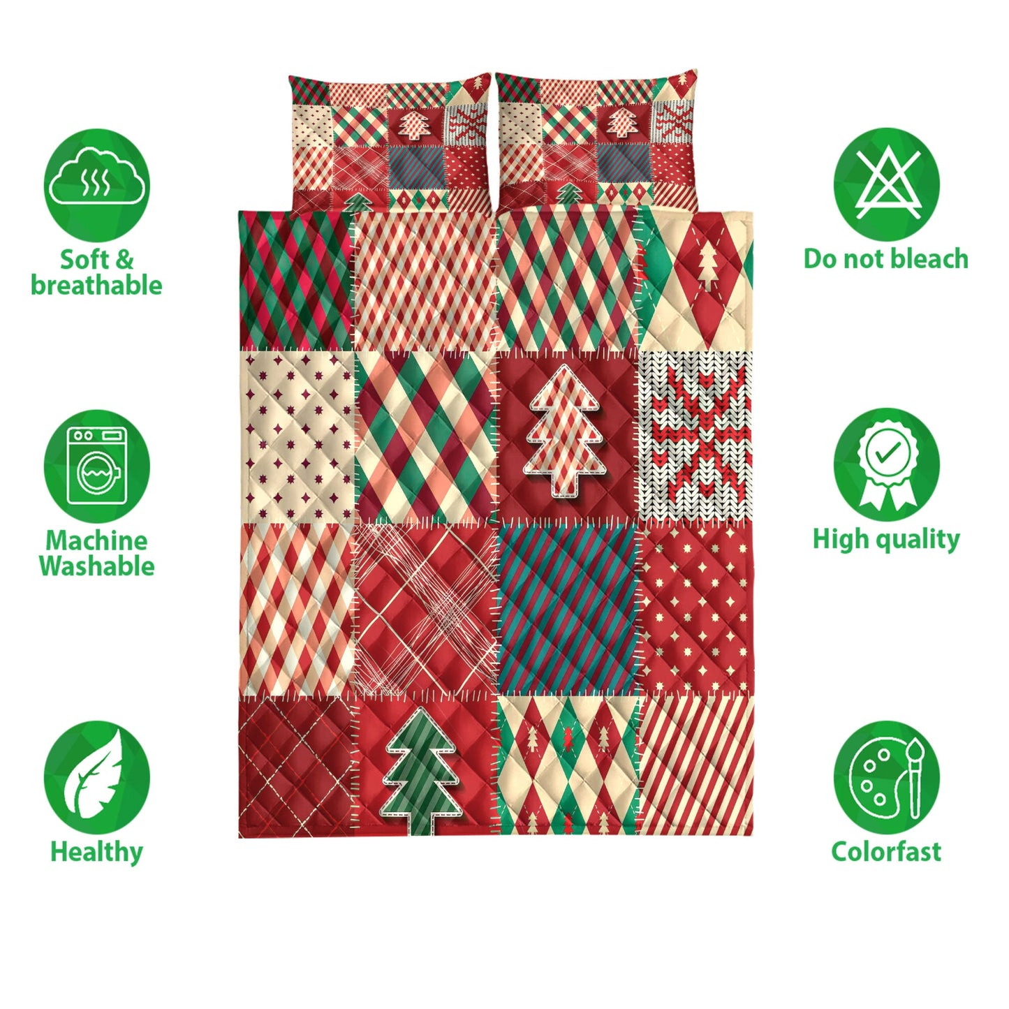 Christmas Quilt Set, Christmas Quilting Red Plaid Xmas Holidays Quilt Blanket With Pillowcases, Quilt Bedding Set, Christmas Gift